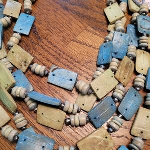 NEW blue and green wood beaded necklace with earrings